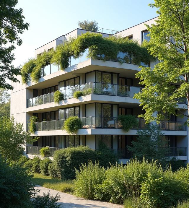 immeuble de logements avec toiture végétalisée